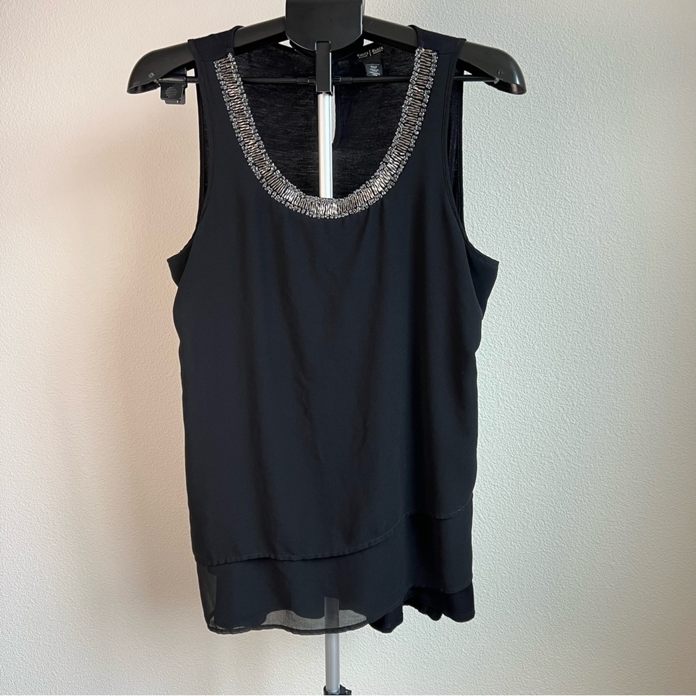 White House Black Market Beaded Sleeveless Blouse Womens L Black Layered Tank